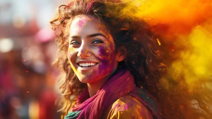  A girl in the India dress is enjoying colorful powder. Holi festival © Yuwarin