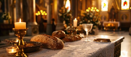 Catholic church Mass includes Holy Bread ritual. - obrazy, fototapety, plakaty