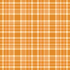 Indoor check fabric texture, network background plaid tartan. Hispanic pattern vector seamless textile in orange and sandy brown colors.
