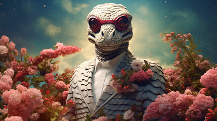 Obraz premium Creative animal concept. Snake reptile in smart suit