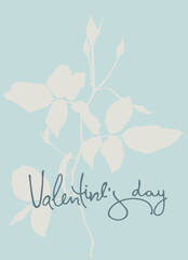 Happy Valentines Day greeting card with hand drawn abstract flowers. Isolated