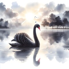 Lakeside Ballet: Swan Reflections, a Serene Symphony of Grace and Tranquility in Nature's Mirror.