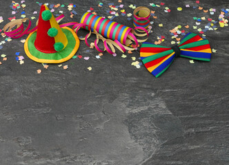 Accessories for carnival, New Year's Eve or birthday party, with space for text.