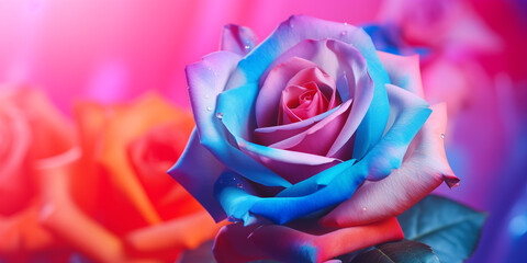 Blue Purple And Pink Rose rainbow color Flower lovely wallpaper Happy valentine's day concept AI Generative      