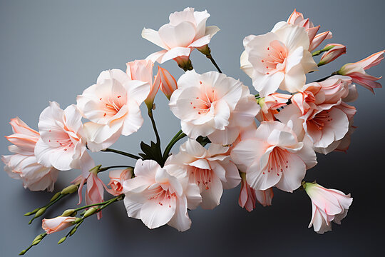 An image of a 3D pastel gladiolus, with its flowers gently cascading in a minimalist style.