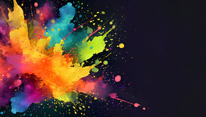Isolated colorful splashes on a dark backdrop. eruption of abstract, watercolor art effect - obrazy, fototapety, plakaty