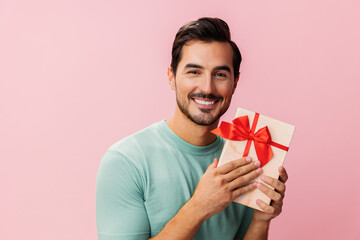 Man birthday valentine guy male box surprise celebrate christmas gift present - obrazy, fototapety, plakaty