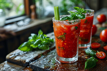 Tomato juice with herbs. AI generative. - obrazy, fototapety, plakaty