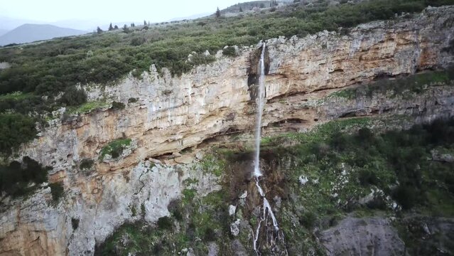 Aerial footage of Tithorea on Velitsa Gorge during daytime in Amfikleia-Elateia, Phthiotis, Greece