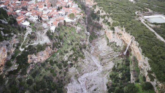 Aerial footage of Tithorea municipality on Velitsa Gorge in Amfikleia-Elateia, Phthiotis, Greece