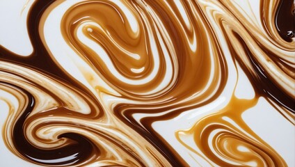 Elegant swirl of caramel and chocolate sauce