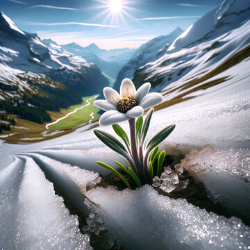 Edelweiss auf der Skipiste im Fr&uuml;hling