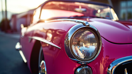 Pink retro convertible close-up.