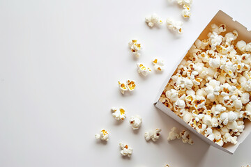 Obraz na płótnie Canvas Popcorn in paper box, top view, white background
