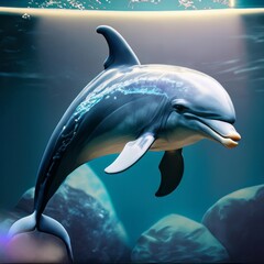 illustration of dolphin in the open sea , generated by AI