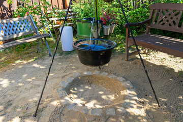 Fire pit for kettle goulash in the garden