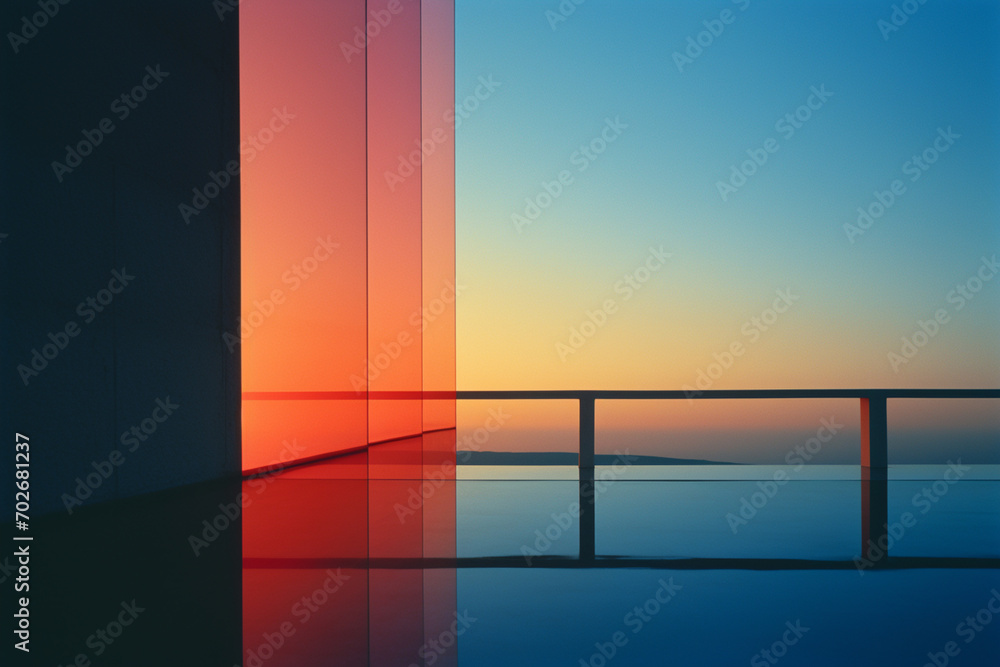 Poster abstract representation of a sunrise with linear elements, portraying the beauty of dawn in a minima