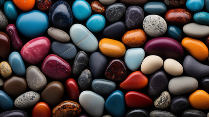 Zoom in on a black background with colorful pebbles