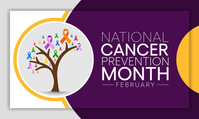 Cancer prevention month is observed every year in February, to promote access to cancer diagnosis, treatment and healthcare for all. Vector illustration - obrazy, fototapety, plakaty
