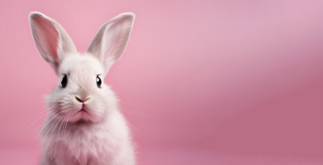 Cute pink bunny on pink background