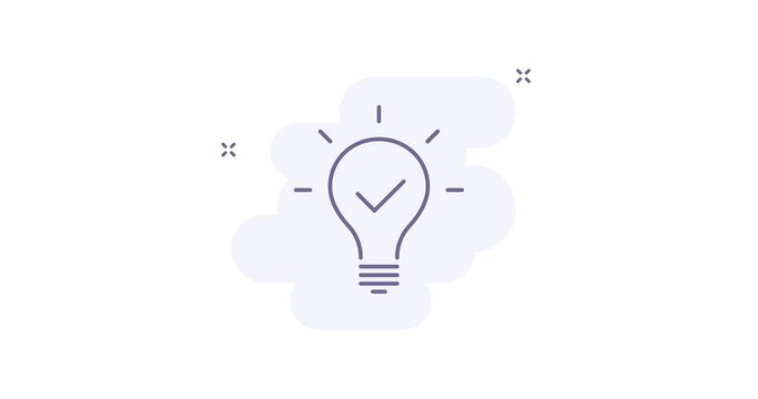 light bulb with tick 2d animated outline icon. light bulb with tick line icon 4k video motion design graphics for web, mobile and ui design.