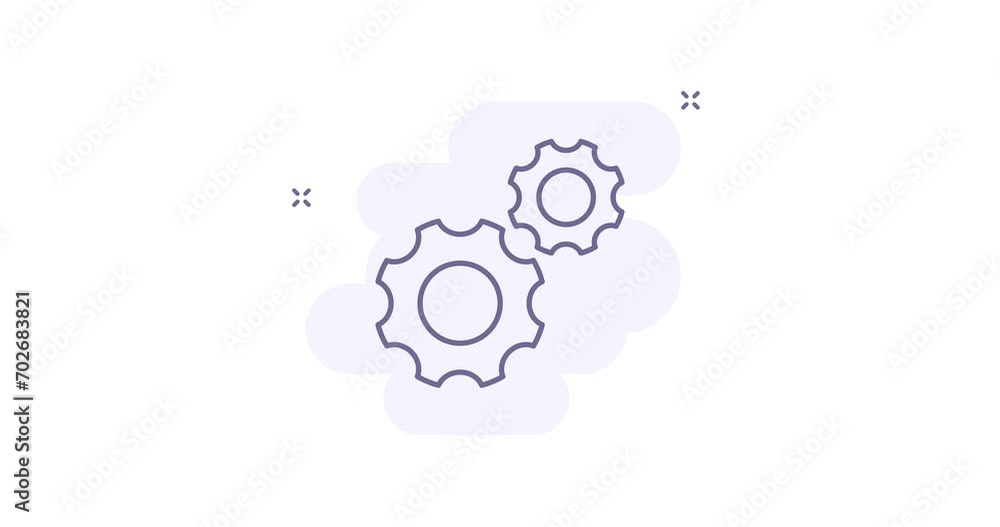 Poster gears 2d animated outline icon. gears line icon 4k video motion design graphics for web, mobile and 