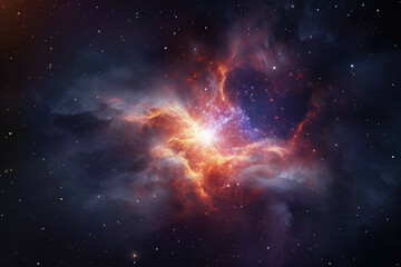 Naklejka premium A view of a distant star with a bright, colorful nebula in the background