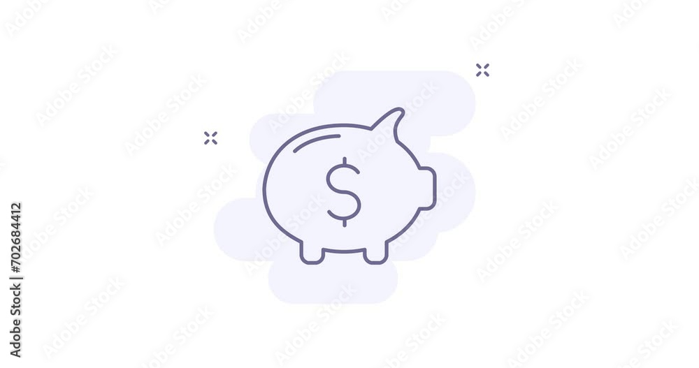 Poster piggybank 2d animated outline icon. piggybank line icon 4k video motion design graphics for web, mob