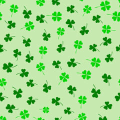 Clover Saint Patrick Day pattern seamless background. Design with shamrock for print, clothing, fabric 