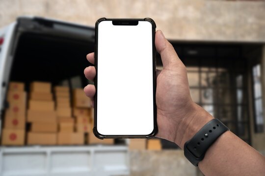 Mockup image of smartphone with blank white screen.