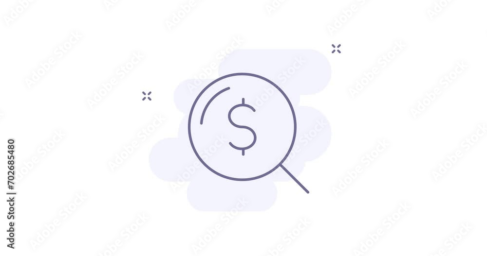 Poster money search 2d animated outline icon. money search line icon 4k video motion design graphics for we