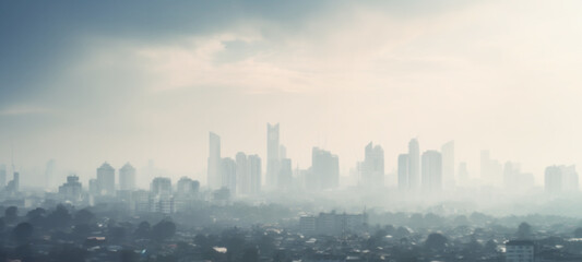 Smog city from PM 2.5 dust, Cityscape of buildings with bad weather and air pollution,Toxic haze in the city, Unhealthy air pollution dust, environment, Blurred image - obrazy, fototapety, plakaty