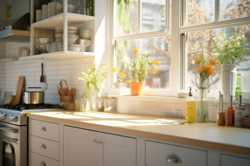 A bright and airy kitchen with natural light streaming in from a window