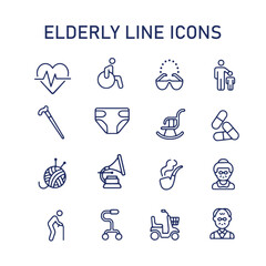 set of Elderly line icon vector design