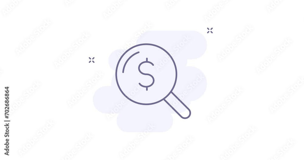 Poster dollar search 2d animated outline icon. dollar search line icon 4k video motion design graphics for 