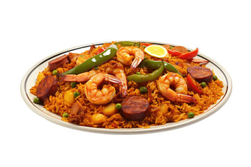 Plate of Mouthwatering Paella Isolated On Transparent Background