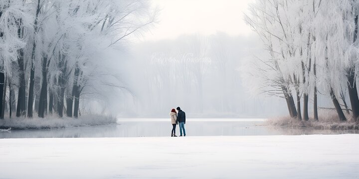 A couple ice skating on a frozen pond, winter joy , couple, ice skating, frozen pond, winter joy