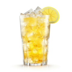 A glass of freshly squeezed lemonade with ice cubes isolated on white background