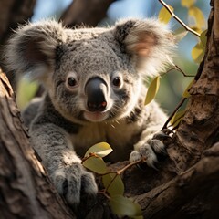 Photo of a wise and contemplative koala in a tree. Generative AI