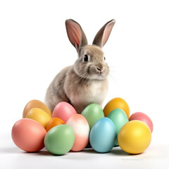 Fototapeta na wymiar Easter Bunny with Easer Eggs isolated on white background