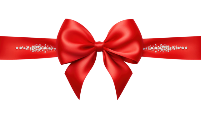 Red Ribbon and Bow Isolated on White and Png Transparent Background