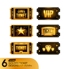 set of tickets gold tickets. Gold movie, Park or theatre coupons. realistic vector ticket template - obrazy, fototapety, plakaty