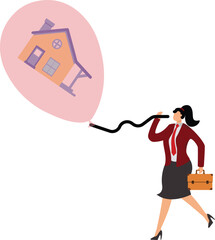 House Illustration, Inflating, Bubble, Housing Development, Businesswoman