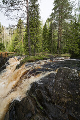 Fototapeta na wymiar View of Ahvenkoski waterfall in Karelia