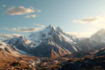 Fototapeta premium A mountain range with a clear blue sky and a bright sun shining down