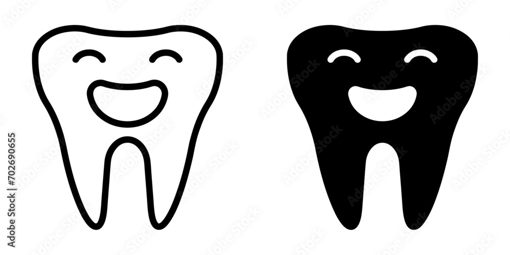 Poster ofvs513 outlinefilledvectorsign ofvs - happy smiling tooth vector icon . isolated transparent . blac