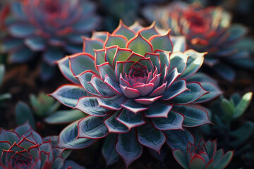 A close-up of a succulent plant with its unique, colorful patterns