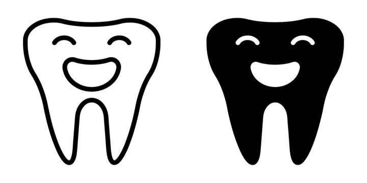 ofvs513 OutlineFilledVectorSign ofvs - happy smiling tooth vector icon . isolated transparent . black outline and filled version . AI 10 / EPS 10 / PNG . g11856