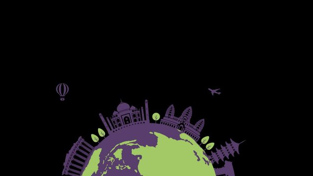 Travel, vacation, sightseeing 4K animation (World heritage and world famous buildings). Transparent background (mov)
