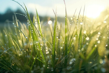 A wild grass field with morning dew